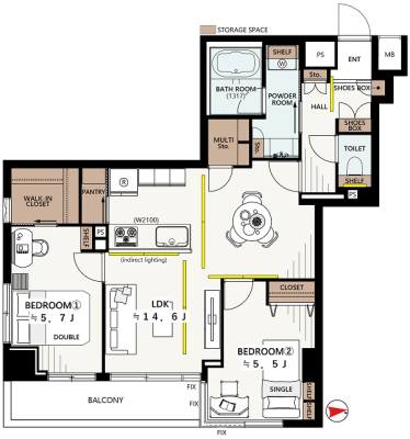 �@2LDK+W+M+Pan�̊Ԏ��B